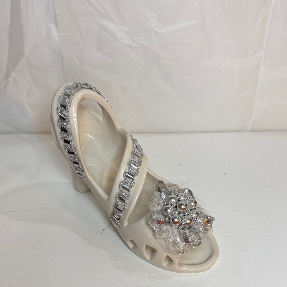 Elegant White and Silver Embellished Heel